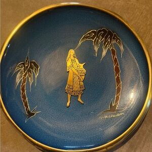 Artistic Blue and Gold Ceramic Plate
